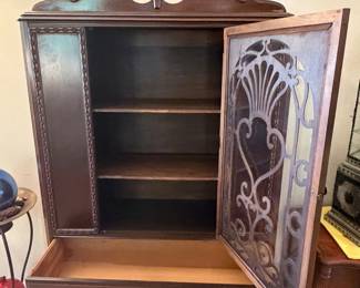 antique Jacobean Revival china cabinet or curio hutch