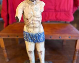 Spanish Colonial-style carved wooden figure, known as a bulto representing Jesús Nazareno. 