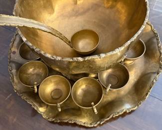 vintage brass punch bowl set