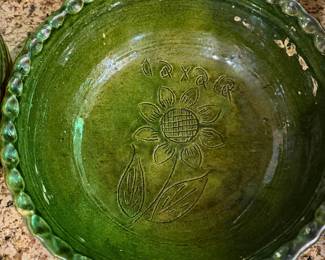 vintage green glazed pottery bowls from Oaxaca