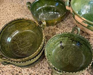 vintage green glazed pottery bowls from Oaxaca,