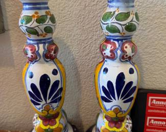 hand-painted Mexican Talavera candlestick holders