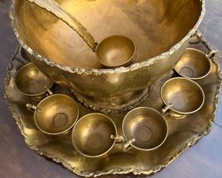 vintage brass punch bowl set