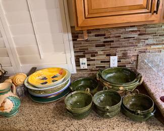 vintage green glazed pottery bowls from Oaxaca