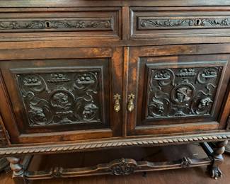 antique French Breton-style carved sideboard or buffet