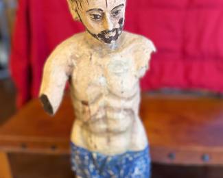 Spanish Colonial-style carved wooden figure, known as a bulto representing Jesús Nazareno. 