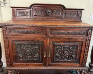 antique French Breton-style carved sideboard or buffet