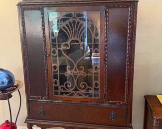 antique Jacobean Revival china cabinet or curio hutch