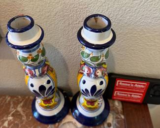hand-painted Mexican Talavera candlestick holders