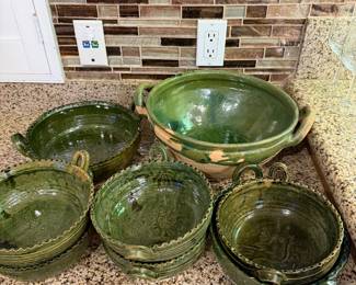 vintage green glazed pottery bowls from Oaxaca