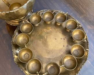 vintage brass punch bowl set