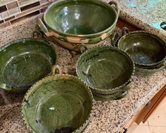 vintage green glazed pottery bowls from Oaxaca