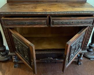 antique French Breton-style carved sideboard or buffet