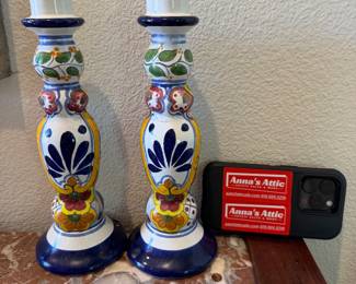 hand-painted Mexican Talavera candlestick holders