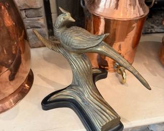Palm Beach Regency Vintage Brass Pheasants on Branches Figures - a Pair