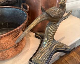 Palm Beach Regency Vintage Brass Pheasants on Branches Figures - a Pair