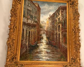 Acrylic on canvas waterscape in Amsterdam that takes up nice real estate on the wall