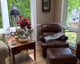 Hancock & Moore leather recliner and ottoman