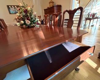 Bob Timberlake solid cherry dining table has 2 drawers with felt inserts… seats TWELVE people