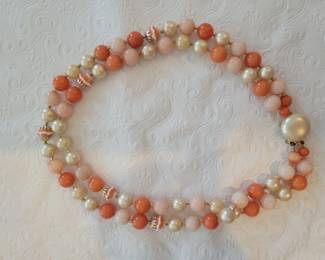 Coral and pearl choker with gold clasp and beads