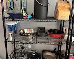 misc kitchen items, vintage ice bucket, stained glass 