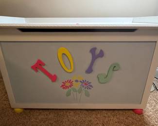 Children's Toy Chest with Decorative Letters and Flowers