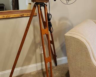 Vintage Theater Spotlight Floor Lamp on Wooden Tripod