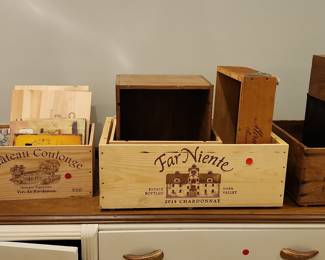 Assorted Wooden Wine Crates (Château Coulonge, Far Niente 2014 Chardonnay)