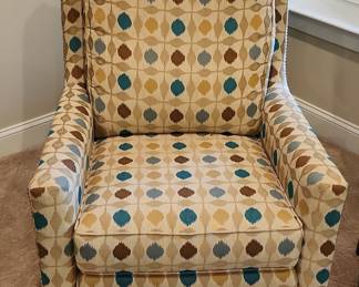 Transitional Wingback Accent Chair with Geometric Ikat-Style Upholstery