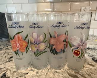 Celebrity Cruises Frosted Glass Set with Orchid Designs