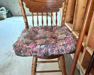 Vintage Oak Pressed Back Dining Chair with Floral Upholstery