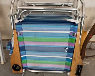 Debro The Original Striped Aluminum Folding Beach Chair with Wooden Accents