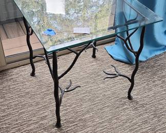 Wrought Iron Branch Base Accent Table with Glass Top