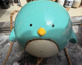 Ceramic Blue Bird Garden Decor with Rope Hanger