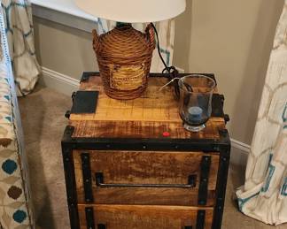Industrial Style Mango Wood and Metal Nightstand