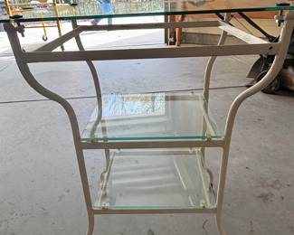 Vintage Cream Metal and Glass Bar Cart