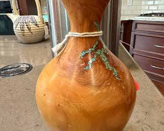Rick Goldstein Wood Art Vase with Turquoise Inlay