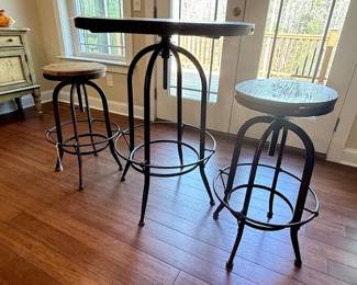 Industrial Adjustable Height Bar Table and Stool Set
