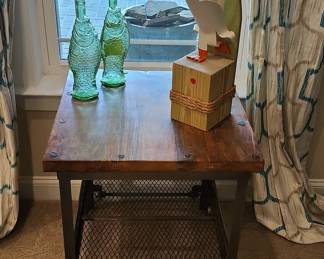 Industrial Style Rolling Cart with Metal Mesh Shelf
