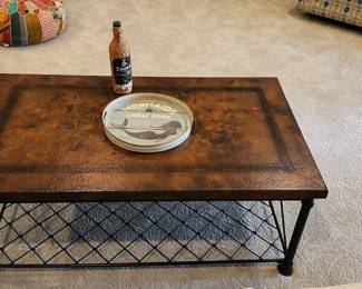 Hammered Copper Top Coffee Table with Wrought Iron Base