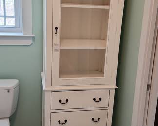 White Tall Display Cabinet with Glass Door and Drawers