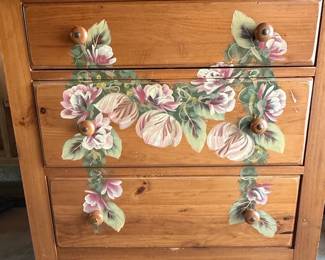 Hand-Painted Pine Dresser with Floral Motifs