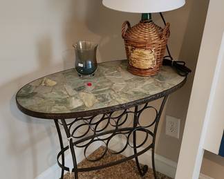 Wrought Iron Wine Rack Console Table with Mosaic Top