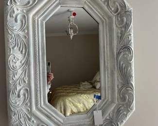 Ornate Baroque Style White Distressed Octagonal Wall Mirror