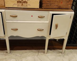 Mid-Century Modern Cream Lacquered Sideboard with Copper Handles