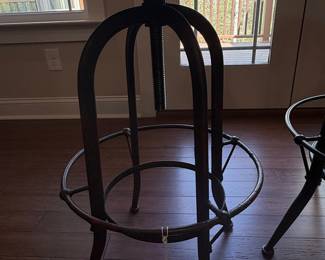 Vintage Toledo Industrial Adjustable Swivel Bar Stool with Wooden Seat