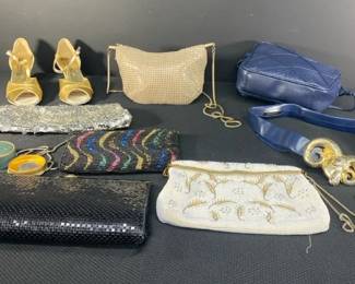 Handbags purses, Shoes, And Collectible Kennedy Half Dollar And Vintage Container And Belt