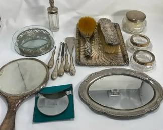 Vintage Makeup, Mirrors, Brushes, And Bottles And More