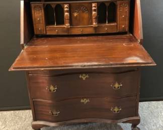  02 Vintage Mahogany Chippendale Style Secretary Desk, No Maker Found