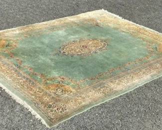 Large Green Wool Area Rug 